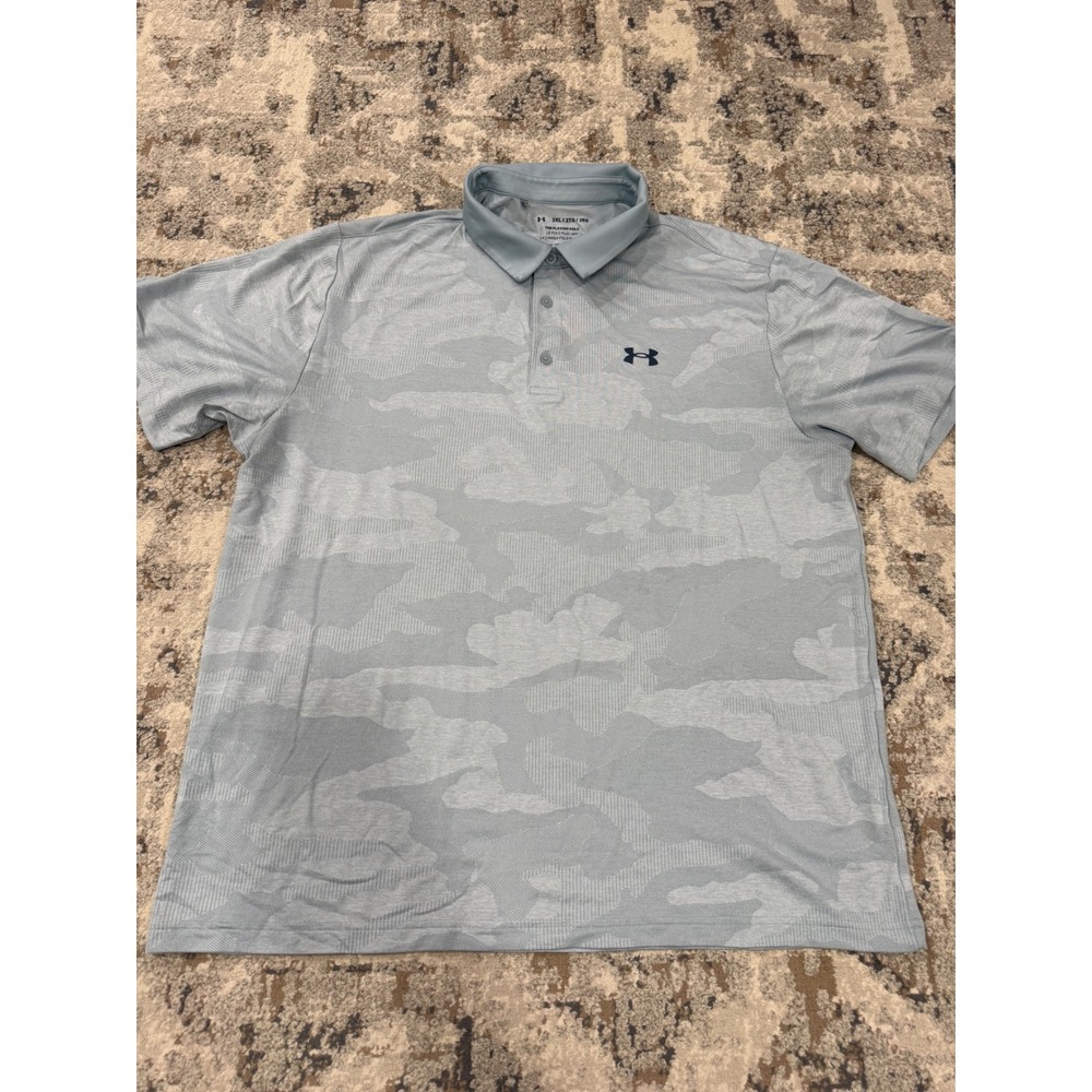 Under Armour Mens Playoff Polo 2XL Blue Grey Camo Short Sleeve Golf Shirt